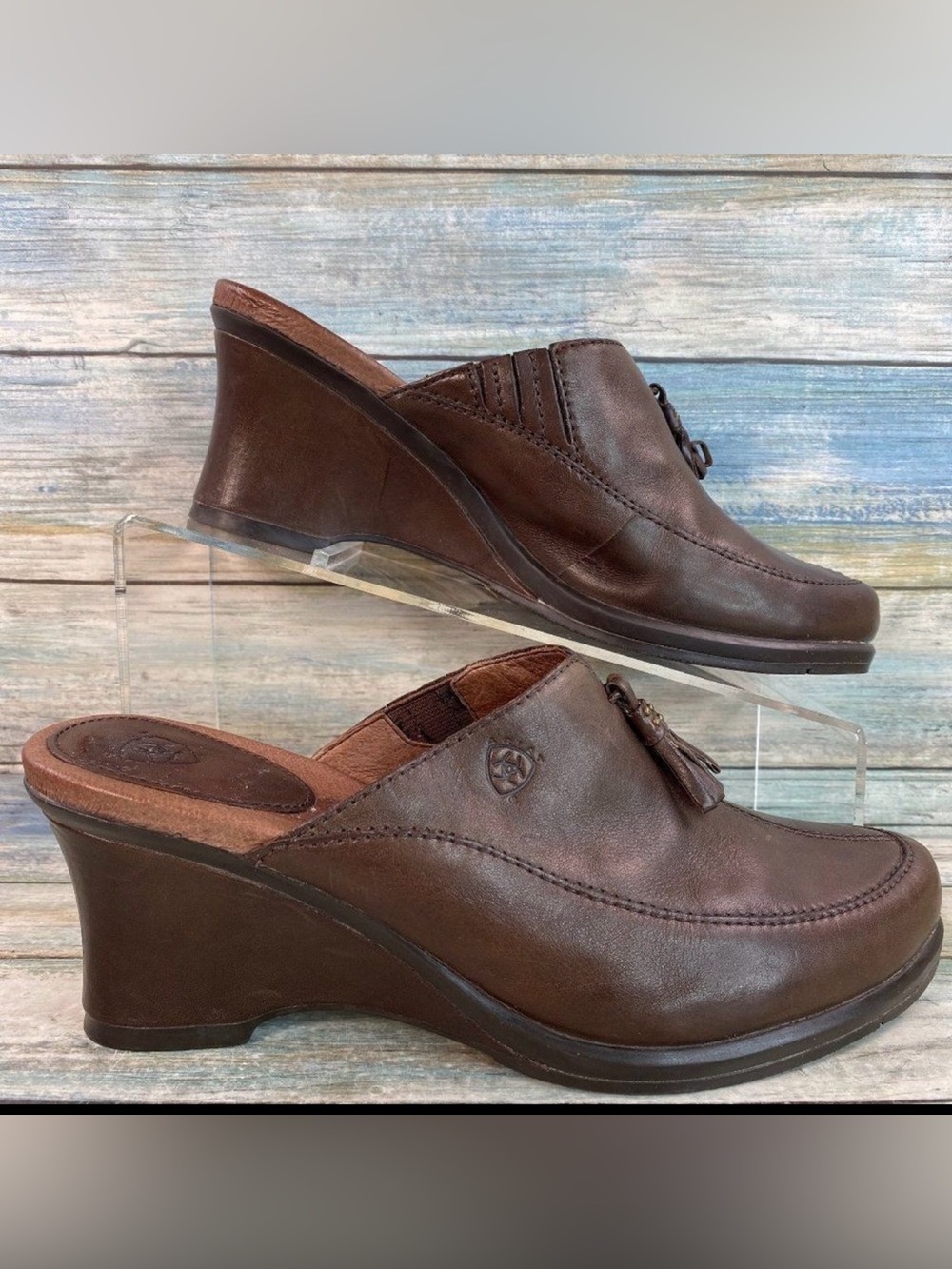 Ariat Mules Womens Size 7B Brown Leather Wedge Heel Tassel